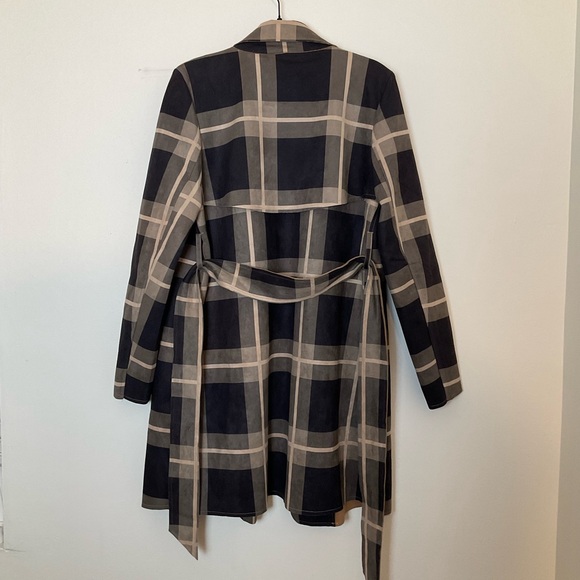 Solitaire | Belted Plaid Jacket | Brown | Faux Suede | Trench | NWT | Large - Picture 11 of 16